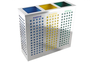 Cos colectare selectiva inox satin Meco 3x37 litri 25x75x70cm