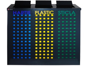 Cos colectare selectiva metal Meco 3x37 litri cu capac batant - Img 2