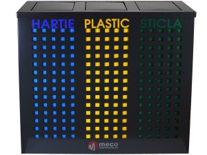 Cos colectare selectiva metal Meco 3x37 litri cu capac batant