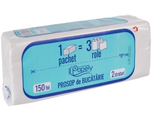 Prosoape de bucatarie in V alb Papely 21x25cm 2straturi 150bucati - Img 2