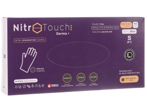 Manuși nepudrate Nitril Examinare Nitro Touch Derma Plus Albastre (100buc/cutie) marime S - Img 1