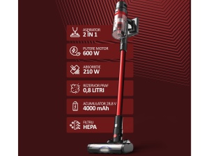 Aspirator vertical fara fir 2 in 1 Samus Hurricane Max Pro 600 W, autonomie 60 min, Baterie 4000 mAh - Img 4