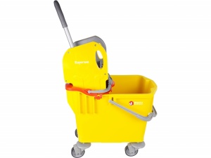 Carucior curatenie Bayersan galben 2 compartimente, storcator profesional, roti cauciuc - Img 2