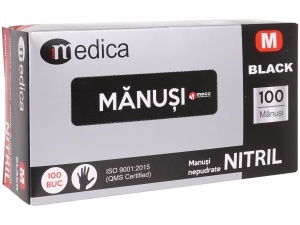 Manusi nepudrate din nitril de culoare neagra MEDICA (100buc/cutie) marime M
