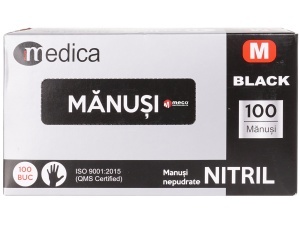 Manusi nepudrate din nitril de culoare neagra MEDICA (100buc/cutie) marime M - Img 2