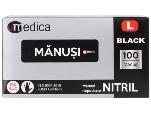 Manusi nepudrate din nitril de culoare neagra MEDICA (100buc/cutie) marime L - Img 2