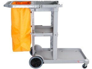 Carucior curatenie Meco C11 cu rafturi, sac si suport mop sau aspirator