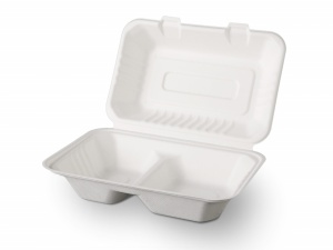 Caserole bio din trestie de zahar cu capac 2 compartimente 50 bucati