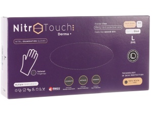 Manuși nepudrate Nitril Examinare Nitro Touch Derma Plus Albastre (100buc/cutie) marime L - Img 1