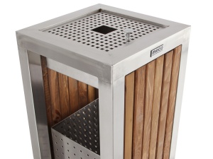 Cos gunoi scrumiera patrata inox-lemn Meco Lux 31x70cm - Img 2