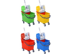 Carucior curatenie Bayersan albastru, 2 compartimente, storcator profesional, roti cauciuc - Img 2