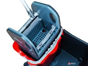 Carucior curatenie Bayersan negru 2 compartimente, storcator profesional, roti cauciuc - Img 2