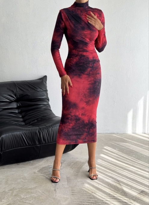 Rochie midi pe corp cu imprimeu Viva, Rosu engros