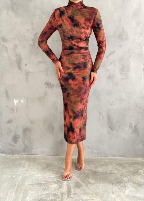 Rochie midi pe corp cu imprimeu Viva, Orange engros