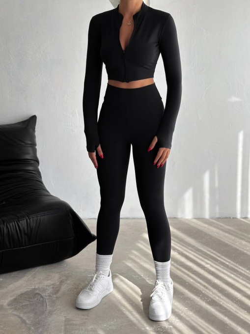 Compleu fitness modelator din 2 piese cu fermuar, Roxy Negru