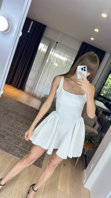 Rochie , Mini cu decolteu, Spatele gol, Evazata, Alb