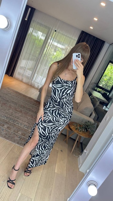Rochie cu bretele si pe corp, Piciorul dezgolit, Zebra Print