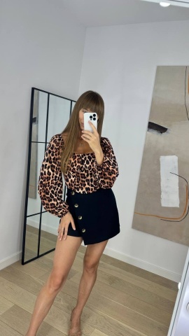Bluza cu decolteu si maneci lungi, , Leopard - Img 4