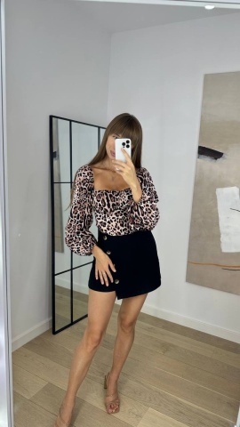 Bluza cu decolteu si maneci lungi, Zebra Print - Img 1