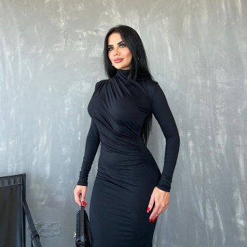 Rochie maxi lunga pe corp Saffron, Negru engros - Img 3