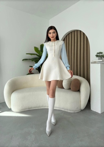 Rochie mini evazata cu nasturi Bella, Alb engros - Img 7