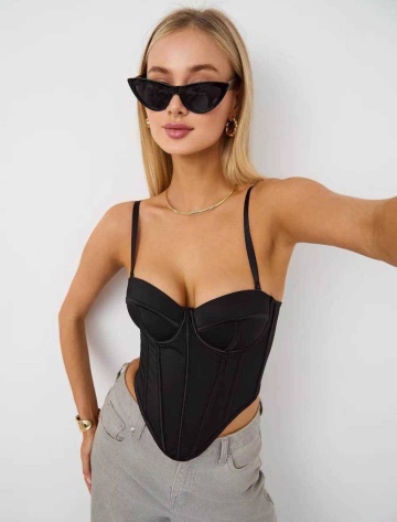 Top Corset cu arcuri Bella, Negru - Img 1
