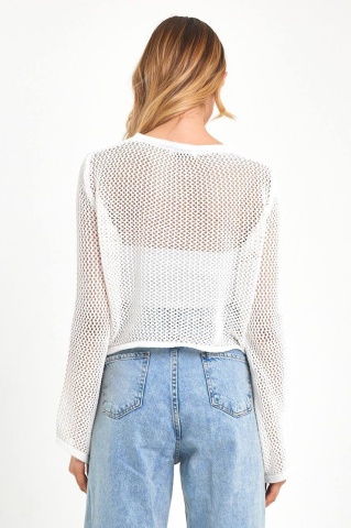 Bluza din tricot tip plasa, , Alb - Img 6