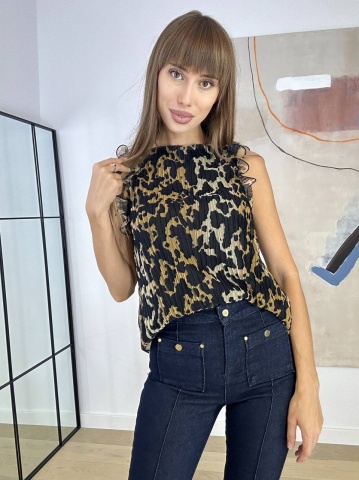 Bluza eleganta, Fara maneci, Leopard Print - Img 1