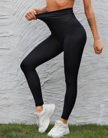 Colanți sport modelatori cu croiala multata si talie inalta, Negru - Img 3