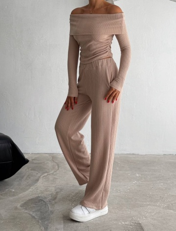 Compleu format din bluza si pantaloni Daisy, Bej - Img 2