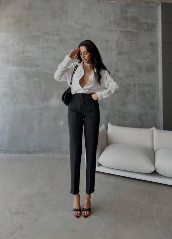 Pantaloni clasici, Talie inaltă, Croială dreapa, Fermoar, Calitate inaltă, Gri - Img 2