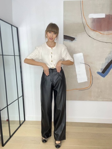 Pantaloni din imitație de piele Flicka, Negru engros - Img 1