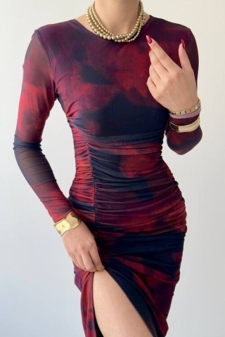 Rochie midi drapata pe cop Sienna, Bordo/Albastru engros - Img 4
