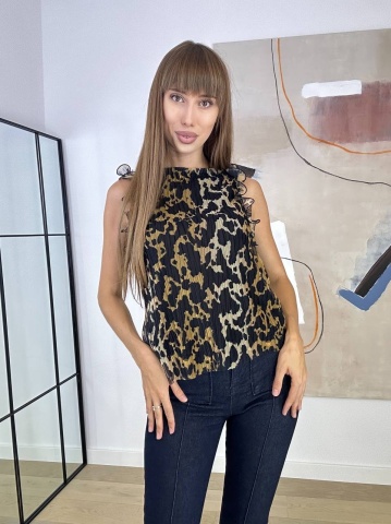 Bluza eleganta, Fara maneci, Leopard Print - Img 4
