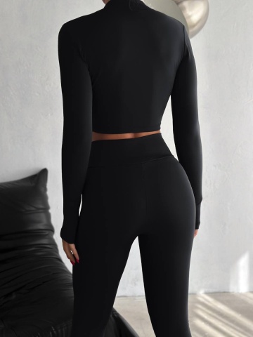 Compleu fitness modelator din 2 piese cu fermuar, Roxy Negru - Img 3