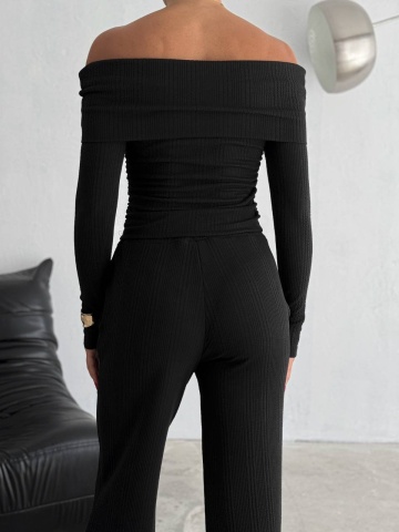 Compleu format din bluza si pantaloni Daisy, Negru - Img 2