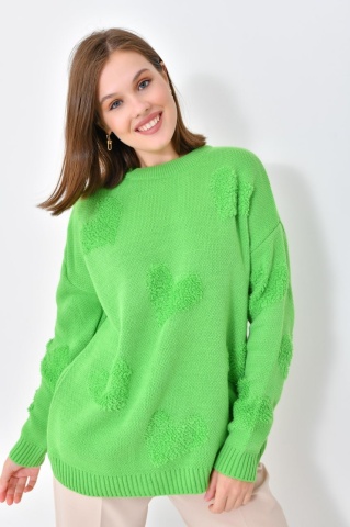 Pulover tricotat cu imprimeu, Verde - Img 1