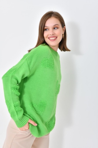 Pulover tricotat cu imprimeu, Verde - Img 2