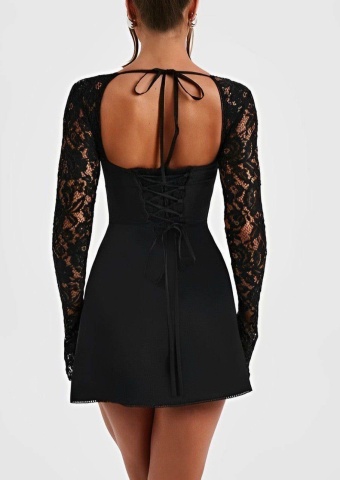 Rochie midi cu dantela, Negru - Img 4