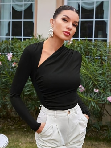 Body elegant, Cu decolteu, Mineci lungi, , Negru - Img 3