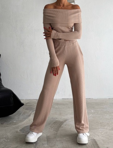 Compleu format din bluza si pantaloni Daisy, Bej - Img 1