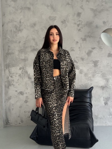 Geaca cu buzunare si nasturi, Leopard Print - Img 3