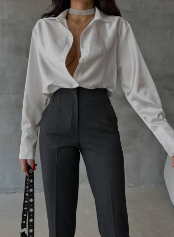 Pantaloni clasici, Talie inaltă, Croială dreapa, Fermoar, Calitate inaltă, Gri - Img 4
