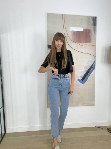 Blugi mom fit pe corp, Albastru deschis - Img 2