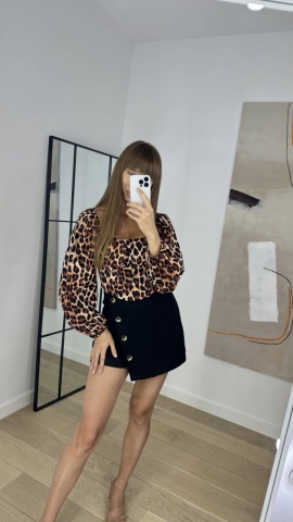 Bluza cu decolteu si maneci lungi, , Leopard - Img 3