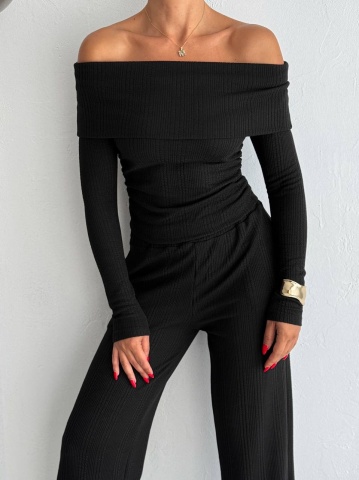 Compleu format din bluza si pantaloni Daisy, Negru - Img 1
