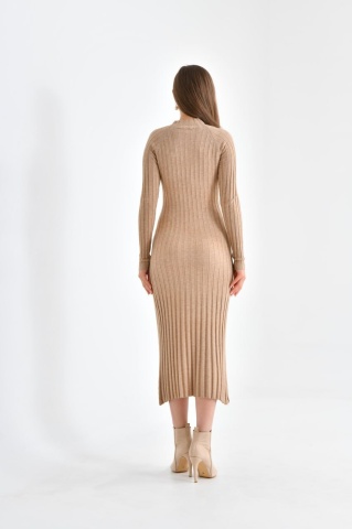 Rochie lunga din tricot, Bej - Img 2