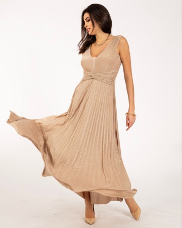 Rochie , Maxi, Eleganta si evazata, Decolteu, Mud - Img 3