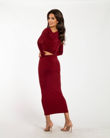 Rochie midi elastică decupata Ruby, Bordo OneSize engros - Img 4