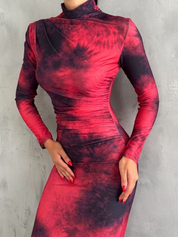 Rochie midi pe corp cu imprimeu Viva, Rosu engros - Img 2